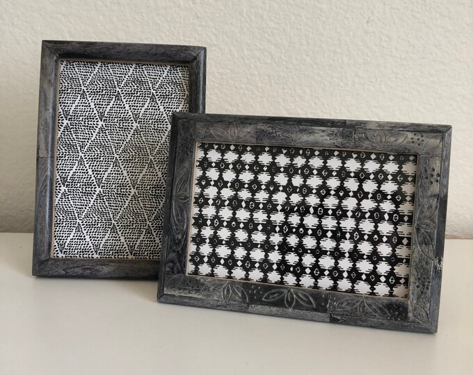 Grey 5x7 frame holds a 4x6 image