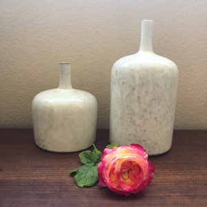 White long neck reactive glaze stoneware vase comes 5 inch diameter 6&quot; or 9 1/2&quot; hieght