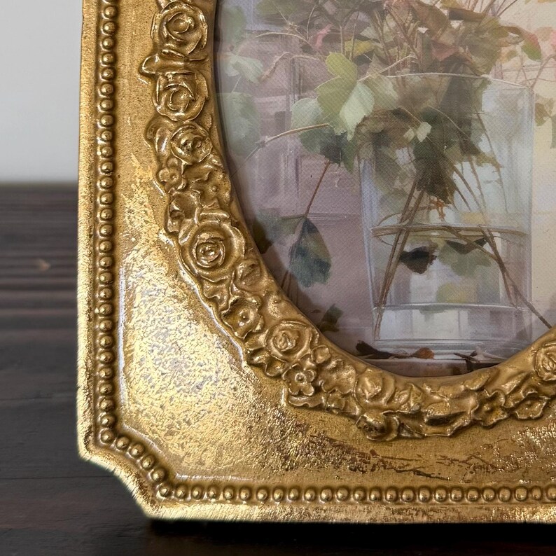 Victorian Style Gold Oval Frame With Bow and Rose Detailing 5 1/2"x8 ...