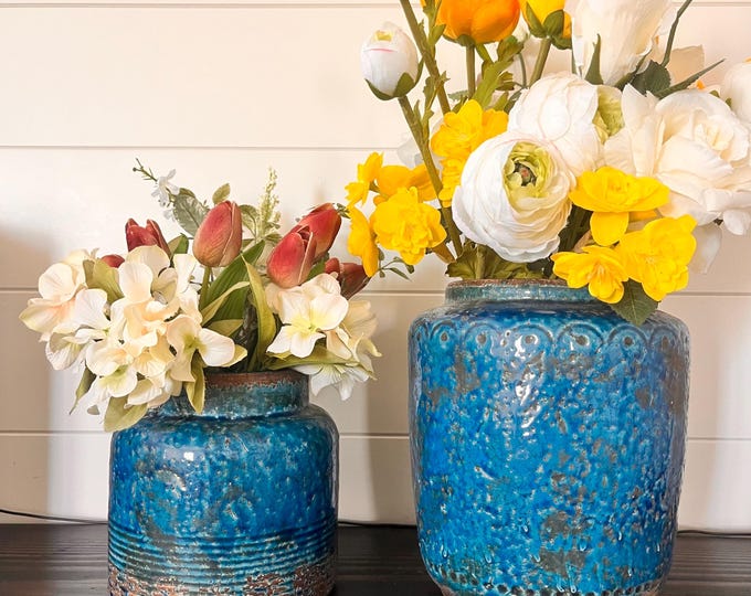 Distressed cobalt blue ceramic textured pot. comes in two sizes sold separately.