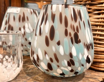 Blue and white artistic painted glass vase