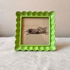 Vintage style green colored 5 1/4” x 5 1/4” resin frame holda a 4”x4” photo