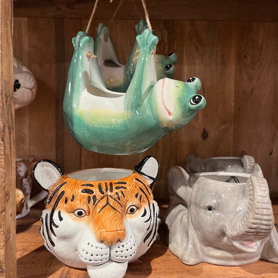 手描きの陶器製動物プランターは3～4インチの鉢を収納できます - Etsy 日本