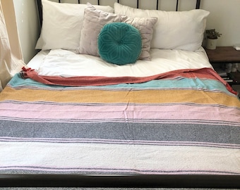 Multicolored woven cotton throw with fringe edging