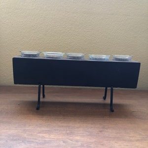 Vintage wood and rod iron candle holder