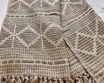 Recycled, cotton, Jacard, throw with diamond pattern, gray, and natural 50x60”