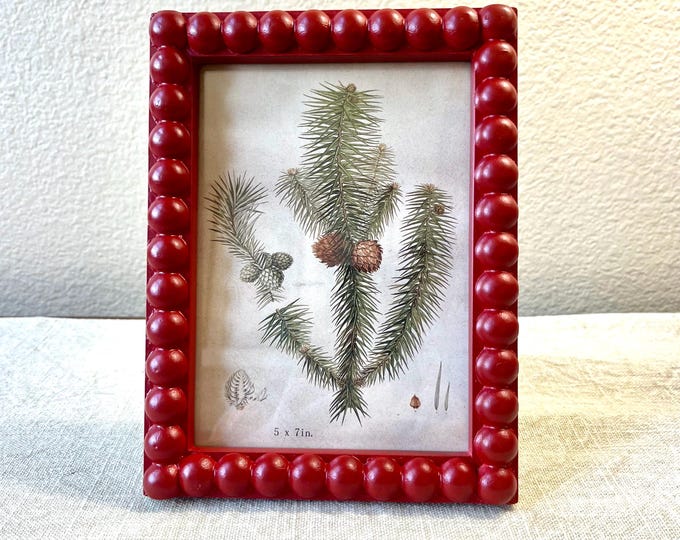 Red painted wood hobnail photo frame 6"W x 8"H holds a 5" x 7" image