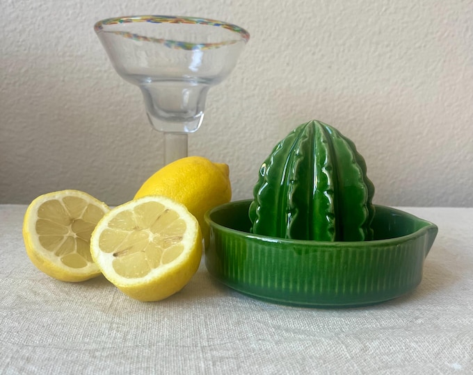 Green two-tone cactus shaped ceramic juicer 2” x 4”