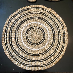 Round hand woven seagrass placemat natural and black 15 inches
