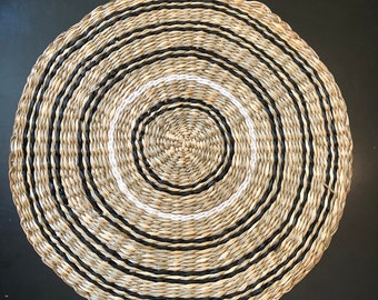 Round hand woven seagrass placemat natural and black 15 inches