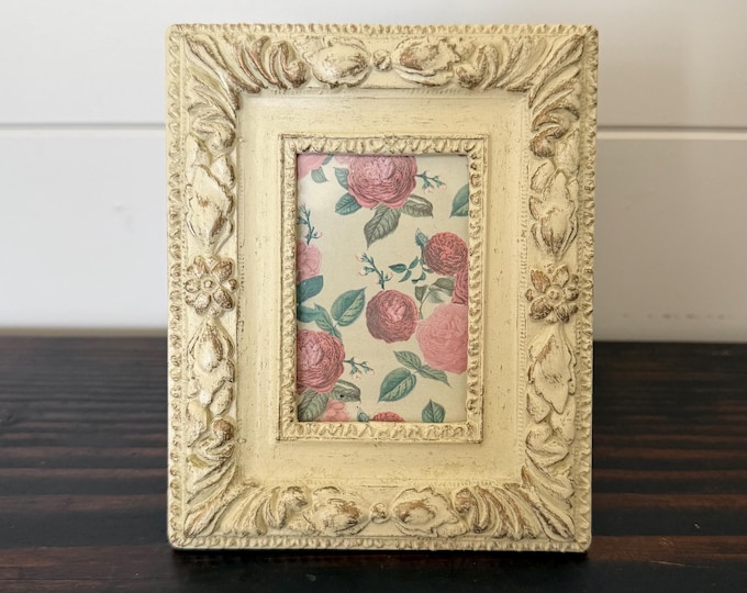 Vintage victorian white frame 4 1/2"x 5 1/2" holds a  1 1/2"x 2 1/2" image