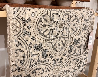 Ikat Table runner in steel gray cream and blue stone washed Cotton 14"x72"