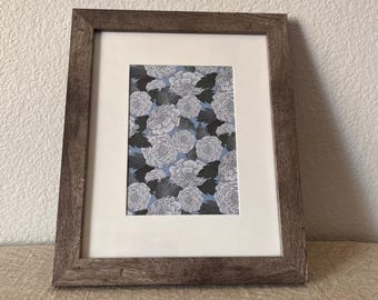 Rustic wood frame holds a 5x7 with matte or approximately a 7 1/2x 9 1/2 Inch image without matte