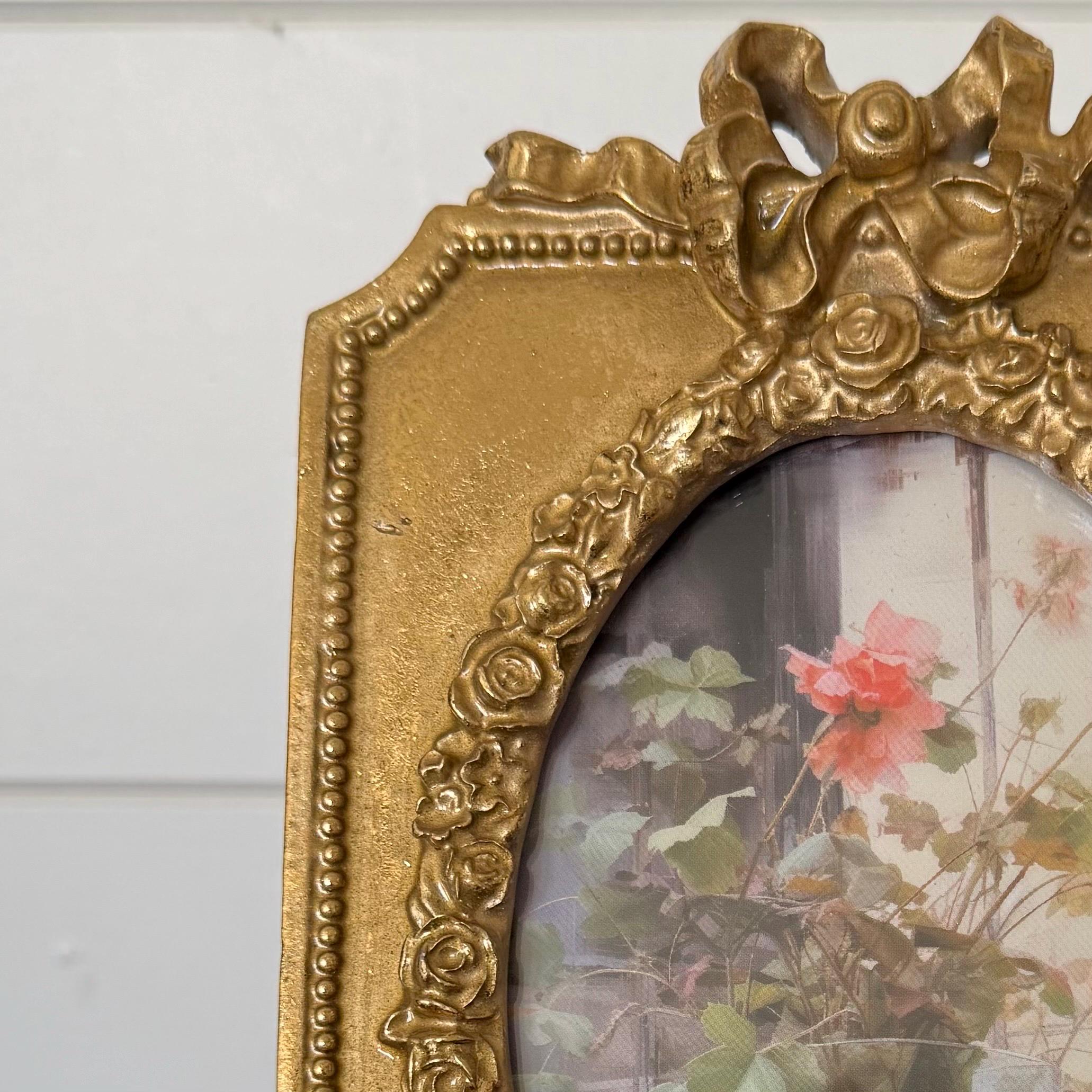 Victorian Style Gold Oval Frame With Bow and Rose Detailing 5 1/2"x8 ...