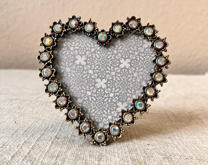Vintage rhinestone detailed heart frame 3 1/4"x 3 1/2". Stand only
