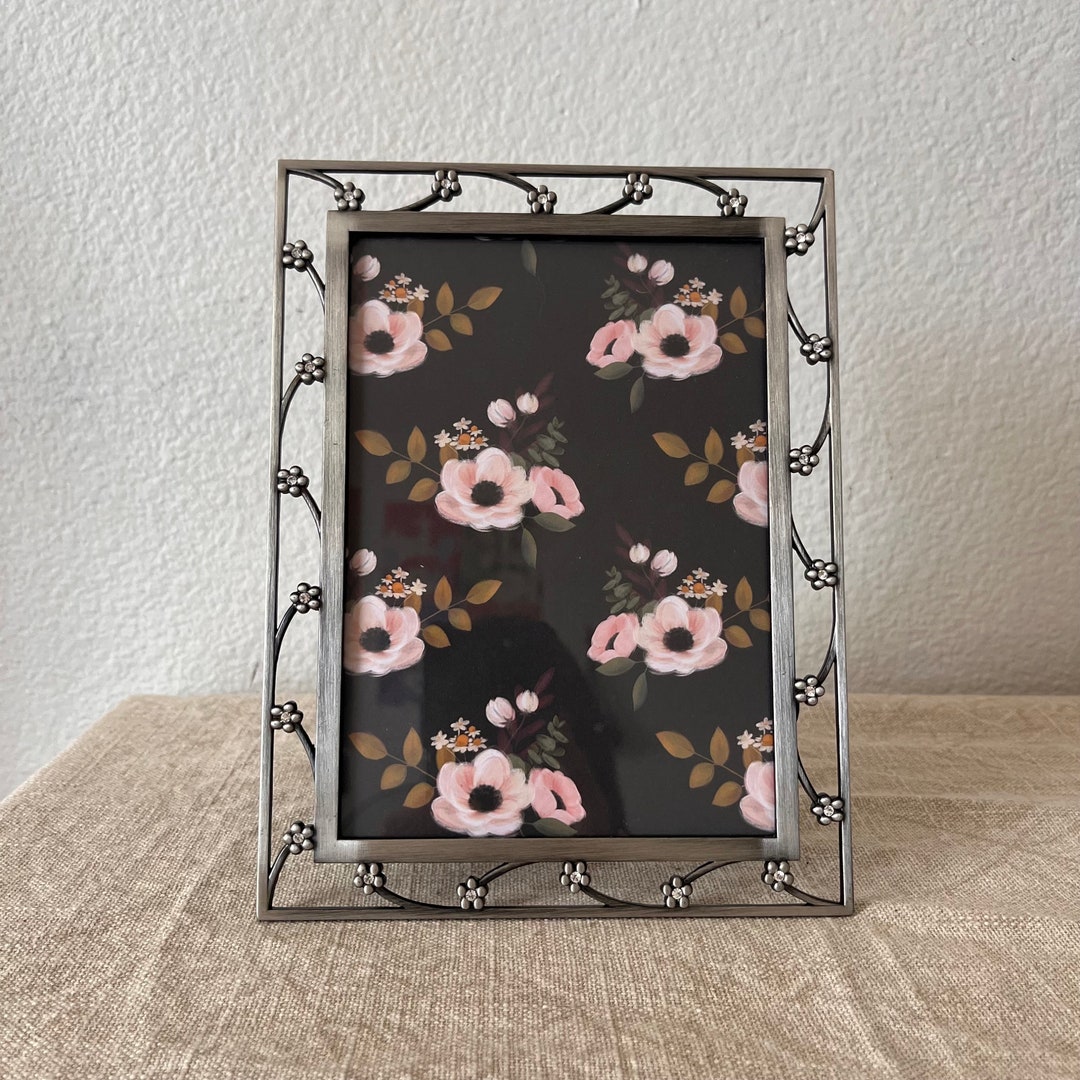 Vintage 5x7 Silver Frame With Floral Rhinestone Detail - Etsy