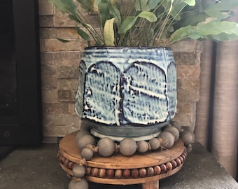 Blue and white reactive glaze abstract ceramic pot 6”Dx 5 3/4” H