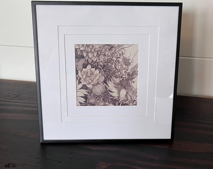 Vintage style black 8" x 8" metal square frame holds 3 1/2" x 3 1/2" image