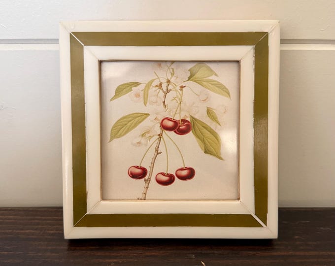 Vintage white frame with green stripe 4”x 4” frame holds a a 2 1/2”x2 1/2” photo