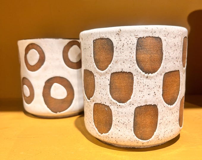 White glaze terra-cotta planter two styles dots and circles