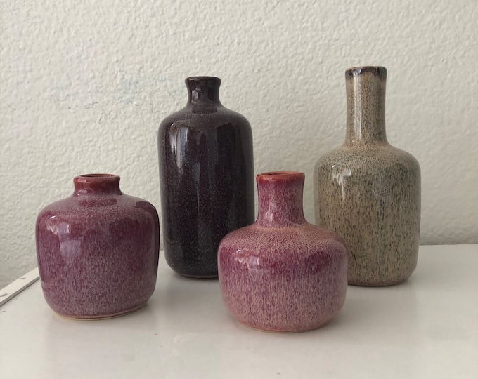 Purple and beige ceramic vase set of 4 size vary from 2" to 5" Height