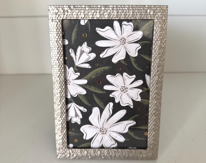 Vintage silver 5"x 7" frame with scales holds a 3"x5" image