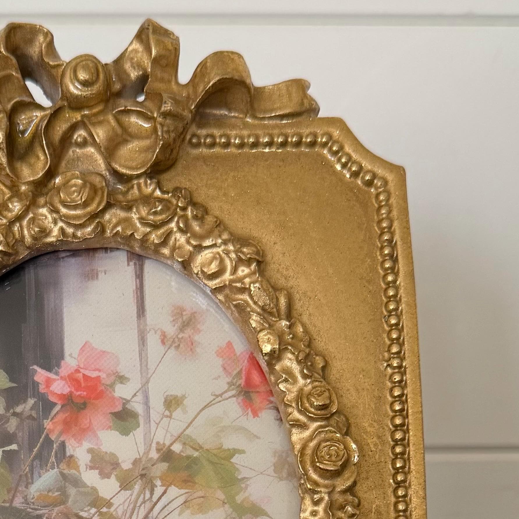 Victorian Style Gold Oval Frame With Bow and Rose Detailing 5 1/2"x8 ...