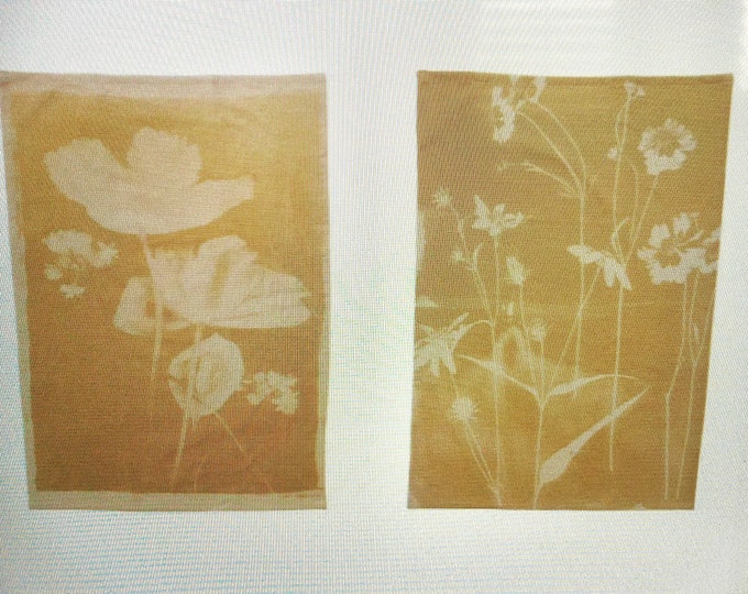Cotton Slub Printed Yellow Tea Towel w/ Floral Image & Loop, 2 Styles