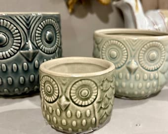 Decorative Owl planter in blue gray tones