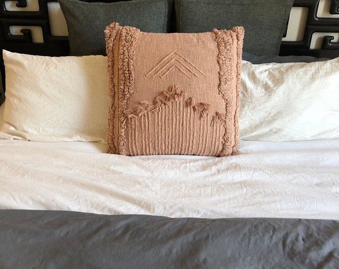 22 inch cotton embroidered putty colored BoHo pillow