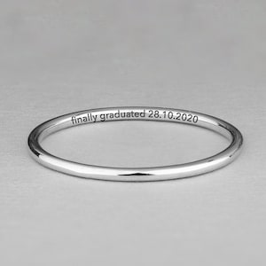 Minimalist white gold wedding band, 1.2 mm delicate 14k white gold ring, graduation gift for best friend, Solid gold name ring