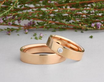 14k solid gold simple ring, Simple wedding band women, Plain wedding ring, Gold statement ring