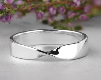14K White Gold Twisted Wedding Band: Mobius Promise Ring