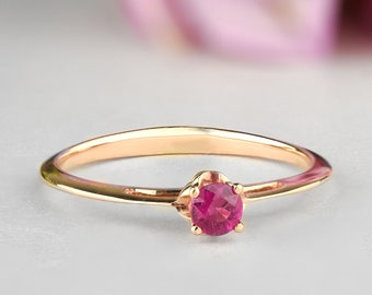 14K gold stackable ruby ring, Ruby engagement ring, gold genuine ruby ring