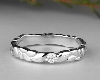 Promise ring for her, Solid 14k white gold wedding band, Womens or mens wedding ring vintage style