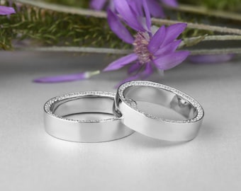 His and hers stone wedding ring set, Infinity wedding band women and men, Couples wedding bands