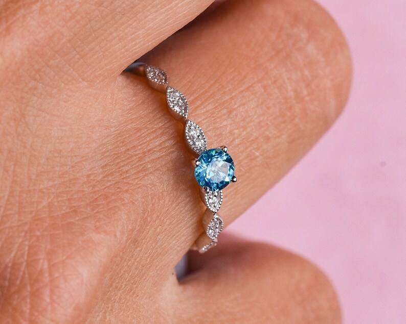 Topaz Engagement Ring Blue Topaz Ring Art Deco Engagement Etsy