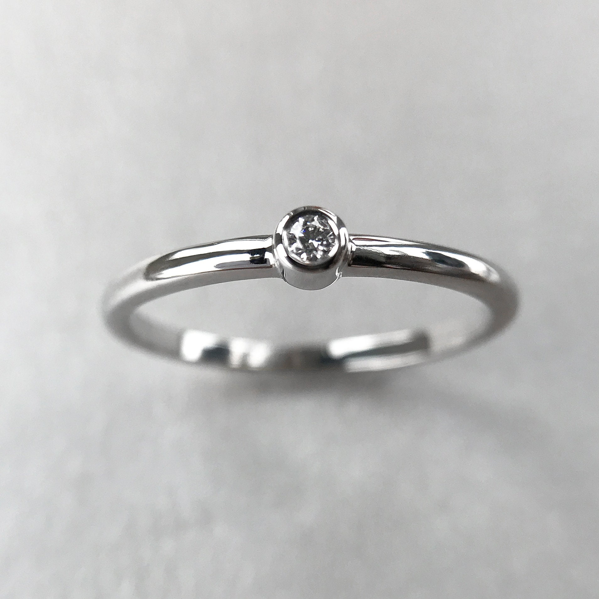 14K White Gold Bezel Set Stacking Ring Minimalist Solid Gold | Etsy