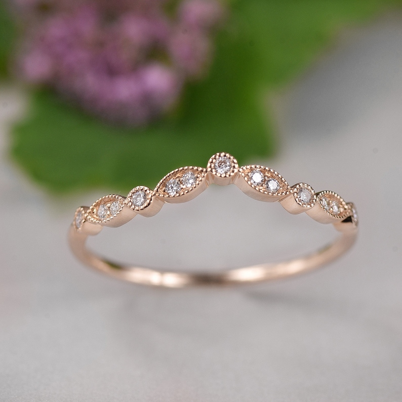 Diamond V Ring Art Deco Ring Crown Ring Tiara Ring Contour Wedding Band Curved Wedding Band Delicate Diamond Ring Diamond Chevron Ring