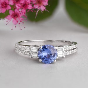 Art deco baguette ring, Womens sapphire ring, Diamond baguette engagement ring