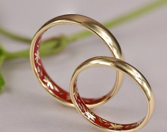 Gold Wedding Band Set, Wedding Ring Set His And Her, Unique Wedding Band Sets, Wedding Bands Women