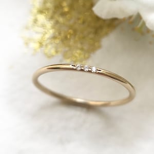 1mm Wedding Bands Women, Womens Wedding Band, Wedding Rings Women, Three Stone Ring, Diamond Wedding Band image 6