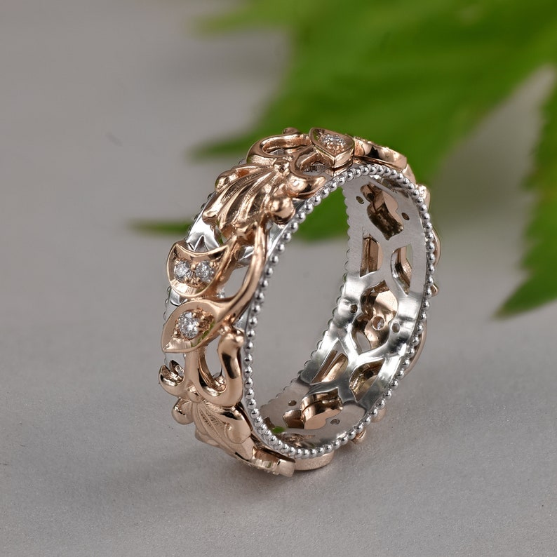 Rose Gold Leaf Ring 14k Solid Gold Ring Diamond Leaf Ring | Etsy