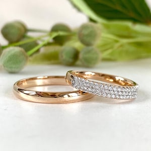 彼と彼女のお揃いの結婚指輪、ダイヤモンドをあしらったゴールドの結婚指輪、彼と彼女のプロミスリング、クラシックな結婚指輪