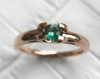 Natural Emerald Engagement Ring, 14K Rose Gold Emerald Promise Ring, Unique Gemstone Engagement Ring, May Birthstone Ring