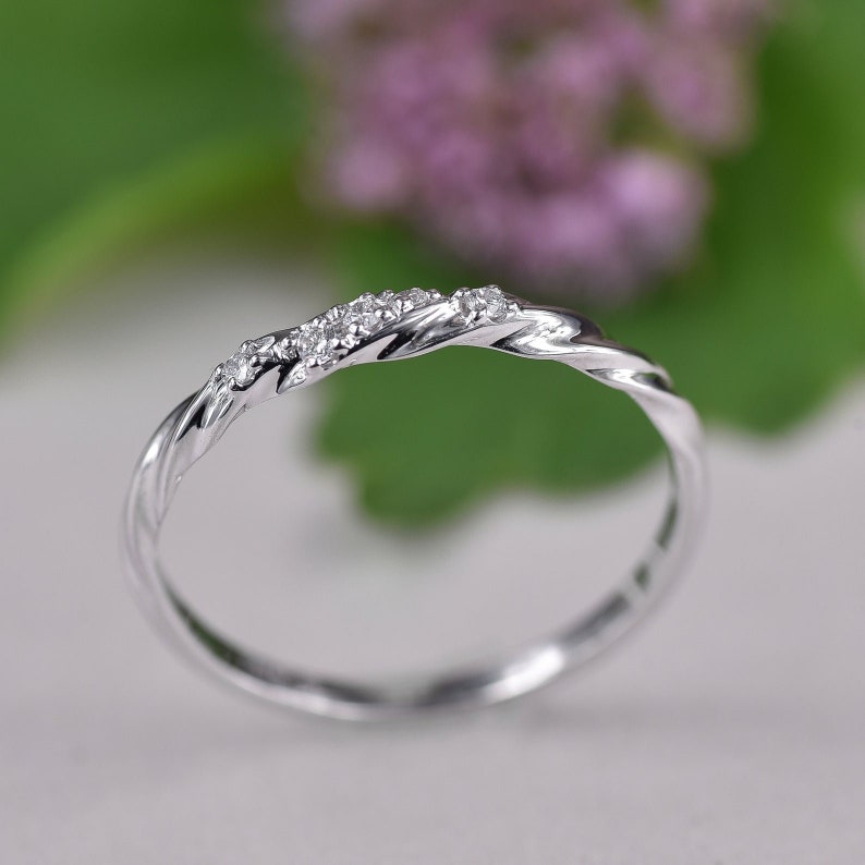 Dainty Wedding Band in 14K Solid Gold Twisted Wedding Band Etsy