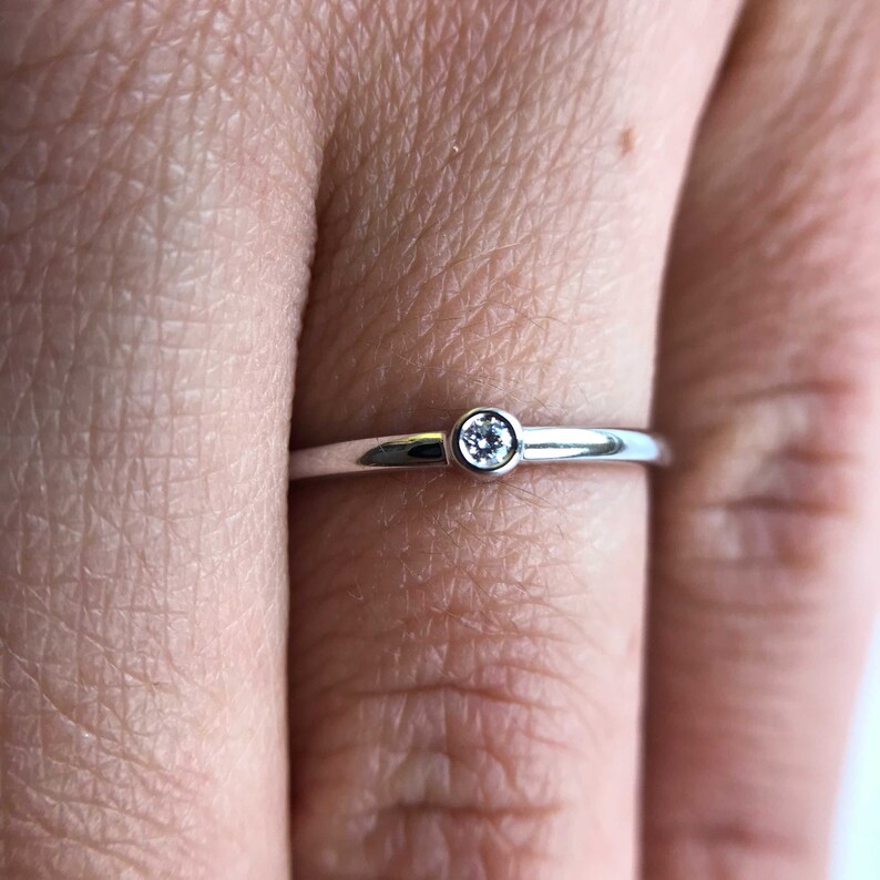 14K White Gold Bezel Set Stacking Ring Minimalist Solid Gold | Etsy