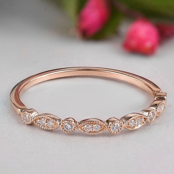 Rose gold wedding band women, Eternity band rose gold, Art Deco wedding band gold, Rose Gold Promise Ring For Her, Filigree Ring for women