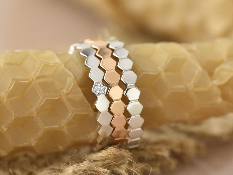 Jewelry Hexagon Ring Unique Matching Wedding Etsy