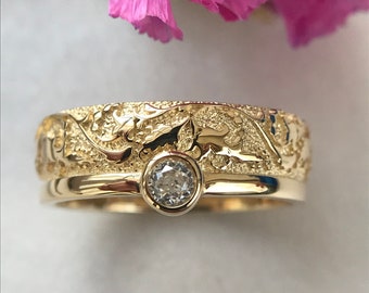 Diamond Wedding Band Vine Wedding Band Antique Wedding ring Art Nouveau Ring 14K Gold Cubic Zirconia Ring Wedding Ring